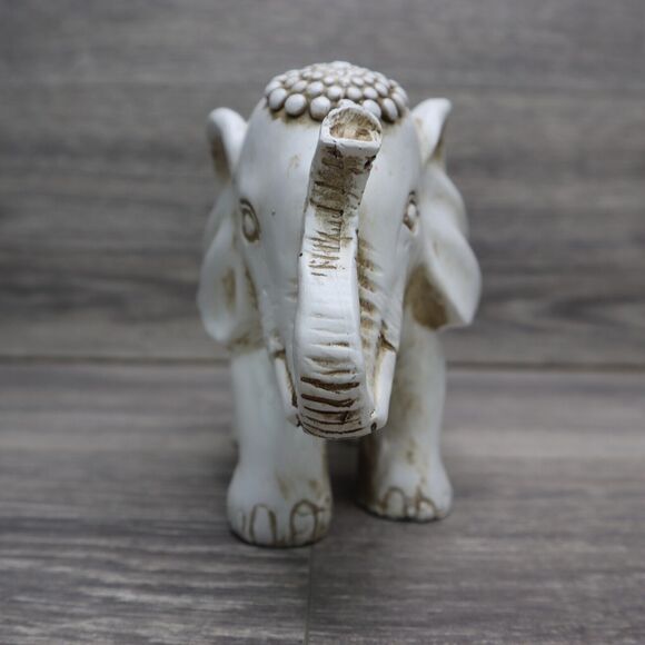 Elephant Figurine Carved Tribal Trunk Up Lucky Statue Resin Home Decor - Picture 4 of 14